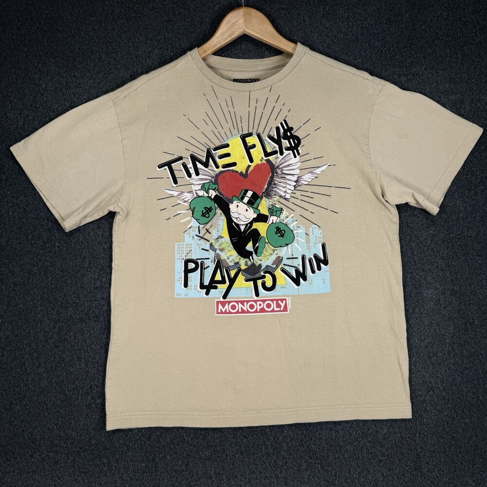 Monopoly Mr. Monopoly “Time Fly$ Play to Win” Graphic T-Shirt Beige Medium